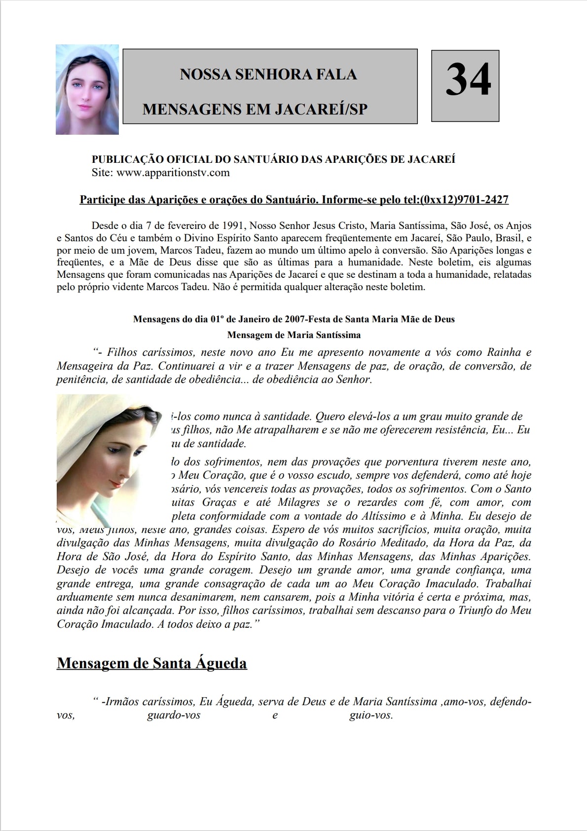 Boletim Jornal de Mensagens de Nossa Senhora Nº 34 Boletim Jornal de Mensagens de Nossa Senhora Nº 34